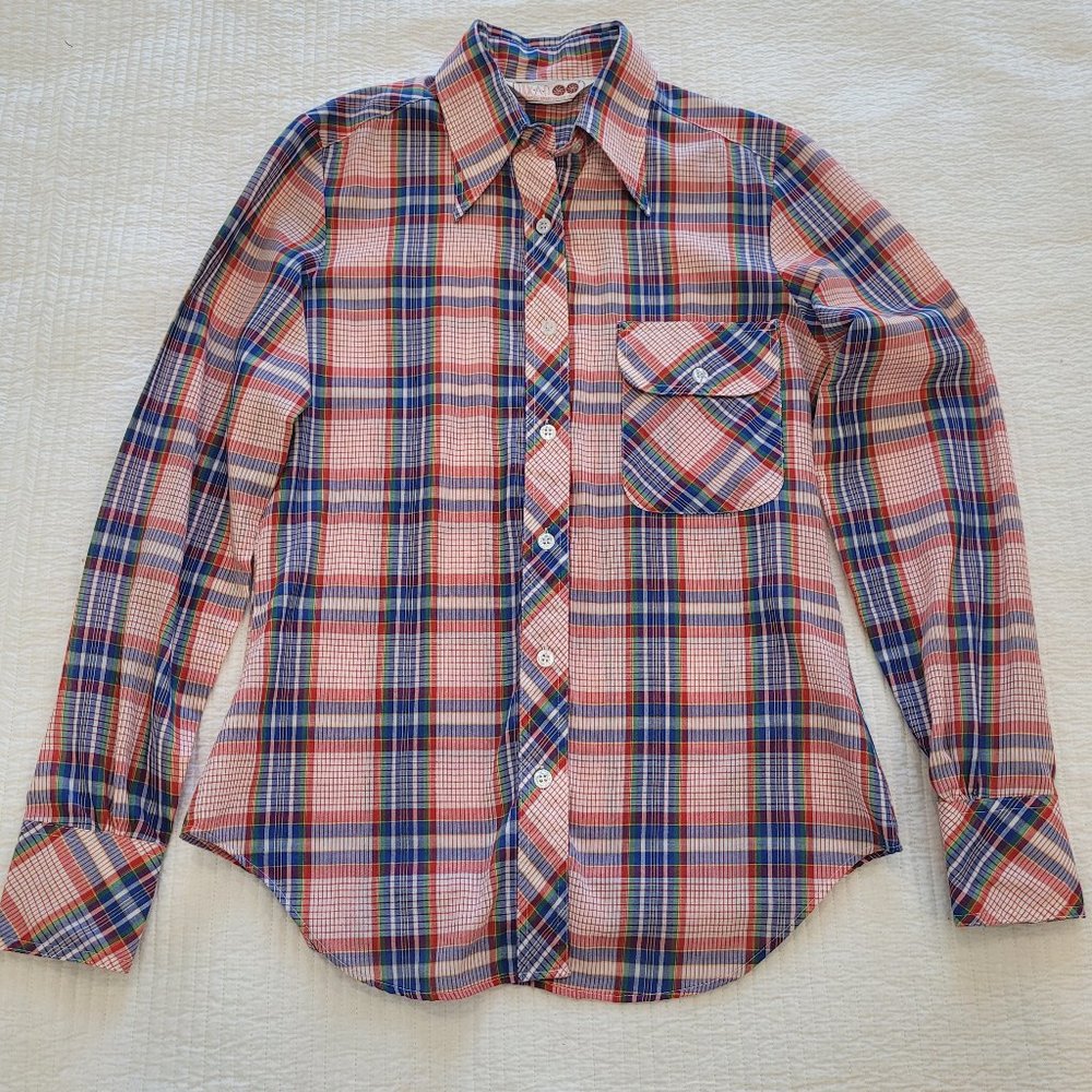 Vintage Plaid Shirt Button Down Blouse